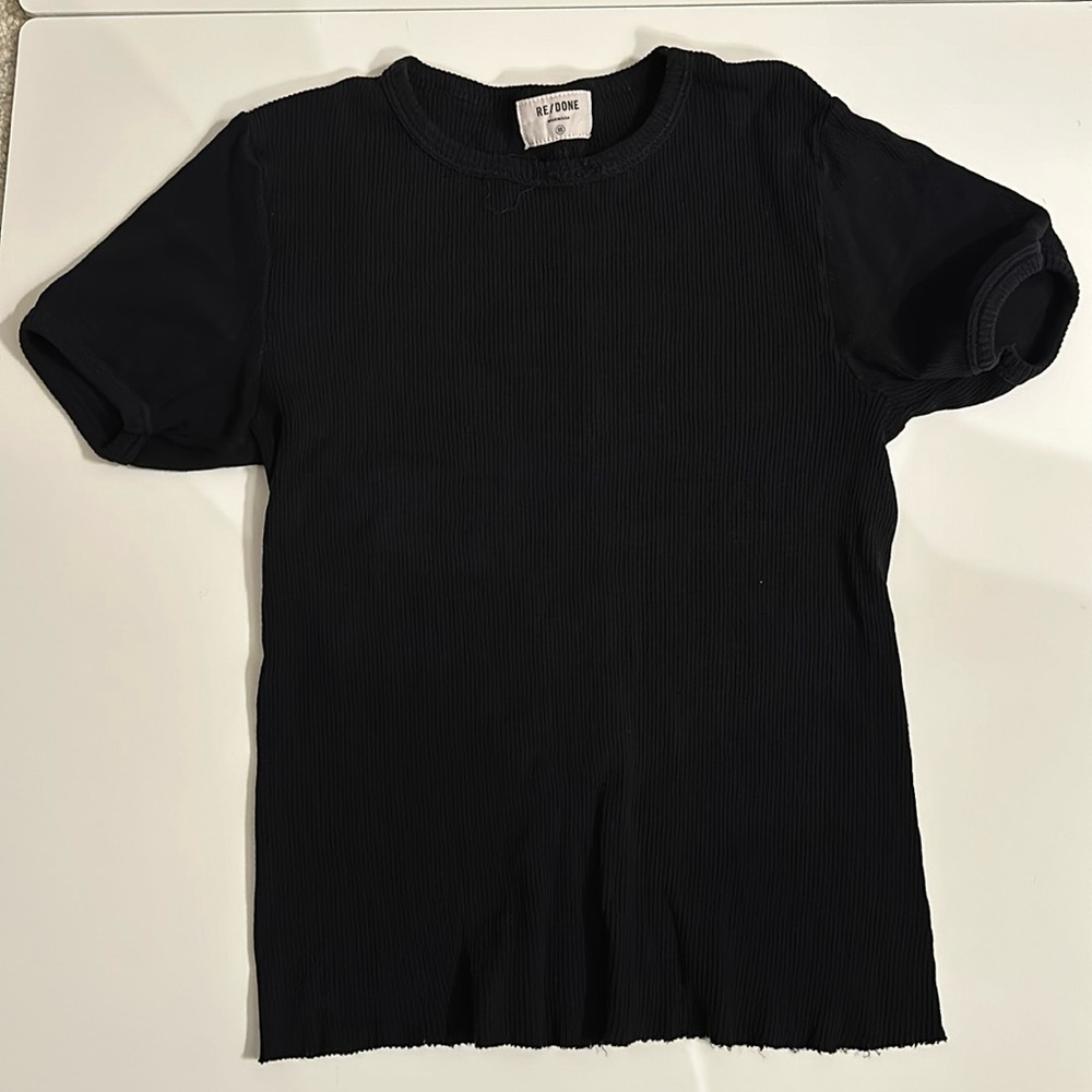 LIKE NEW worn once Re/Done black ribbed cap sleeve tee size XS.